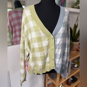Stradivarius Gingham Cropped Oversized Colorful Tik Tok Famous Cardigan Sweater